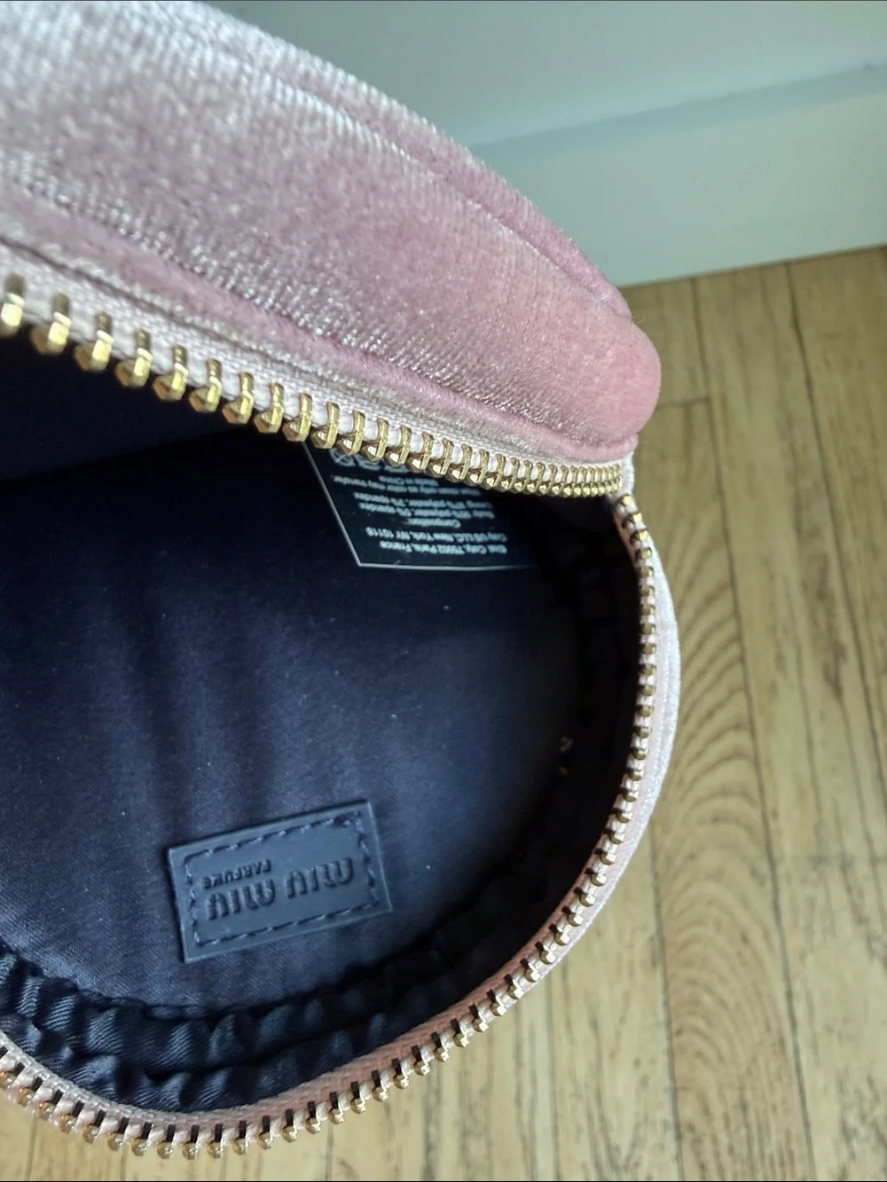 Miu Miu Blush Pink Velvet Round Pouch with Gold Chain